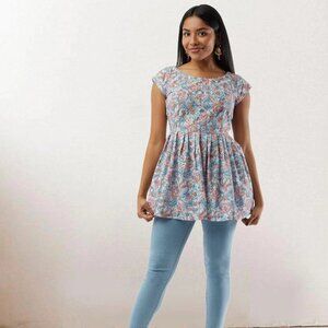 Light Blue Printed Short Top for Casual Style | Muvvas Boutique
